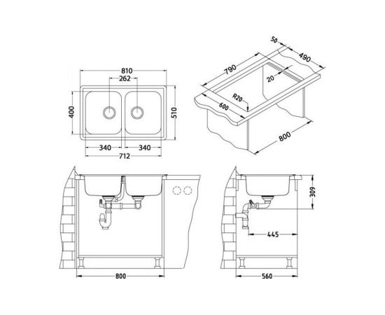 Мойка Alveus ELEGANT 40 SAT-90 810X510 в комплекте с сифоном_, изображение 3