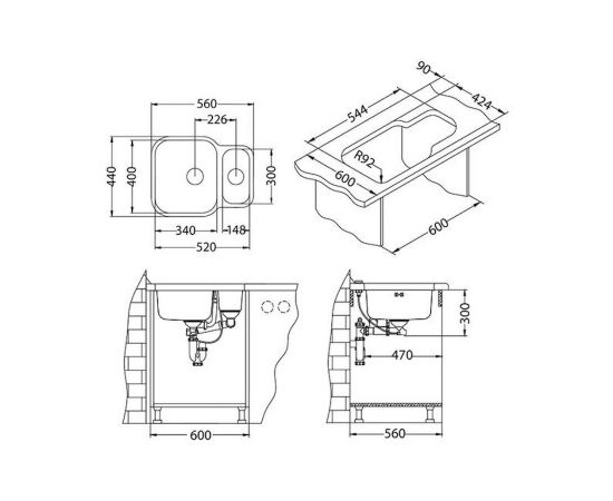 Мойка Alveus DUO 70 SAT-90 560X440 в комплекте с сифоном_, изображение 3