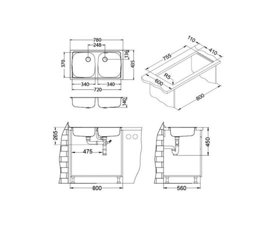 Мойка Alveus BASIC 160 LEI-90 780X435 в комплекте с сифоном_, изображение 3