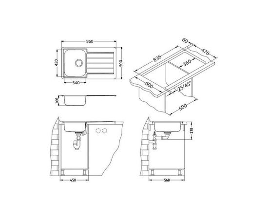 Мойка Alveus LINE 20 NAT-90 860X500 в комплекте с сифоном_, изображение 3