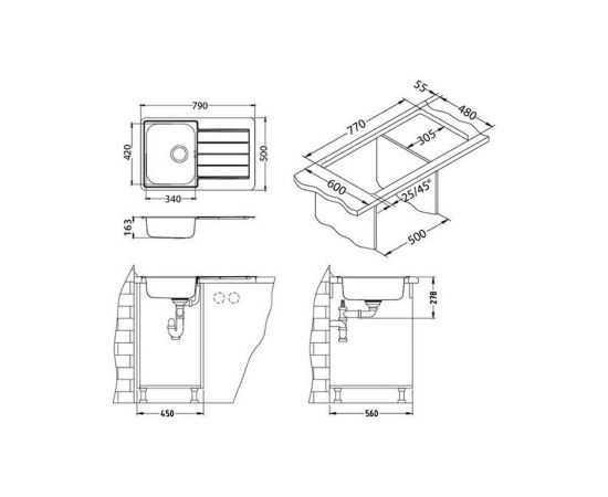 Мойка Alveus LINE 80 -LEI-90 790X500 в комплекте с сифоном_, изображение 3