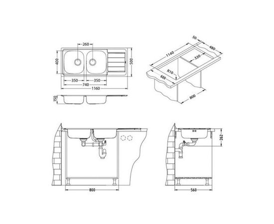 Мойка Alveus LINE 100 NAT-90 1160X500 в комплекте с сифоном_, изображение 3