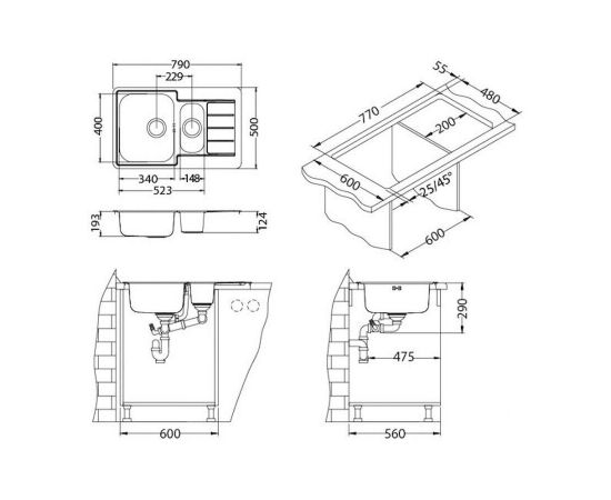 Мойка Alveus LINE MAXIM 70 SAT-90 795X505 в комплекте с сифоном_, изображение 2