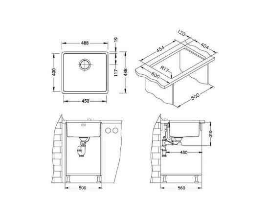 Мойка Alveus KOMBINO 40 SAT-90 450X400X195  в комплекте с сифоном_, изображение 4