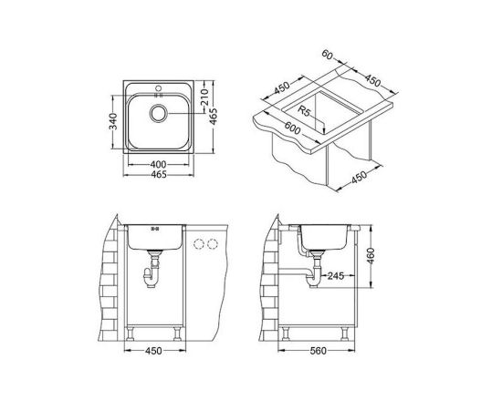 Мойка Alveus BASIC 140 SAT-90 465 X 465 в комплекте с сифоном_, изображение 3