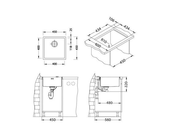 Мойка Alveus QUADRIX 30 BRS-90 450 X 450 X 200 в комплекте с сифоном_, изображение 3