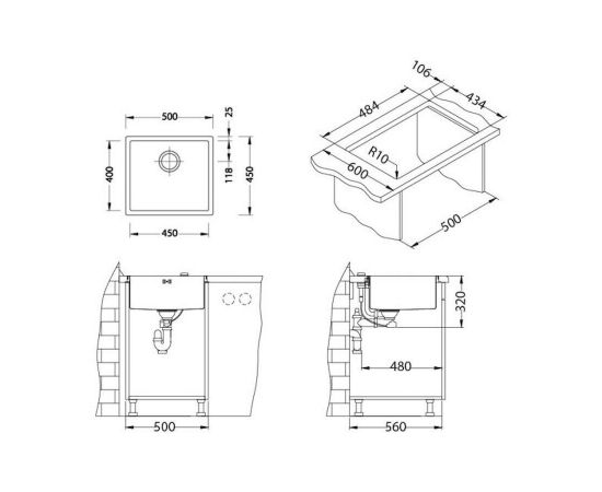 Мойка Alveus QUADRIX 40 BRS-90 500X450X200 в комплекте с сифоном_, изображение 3