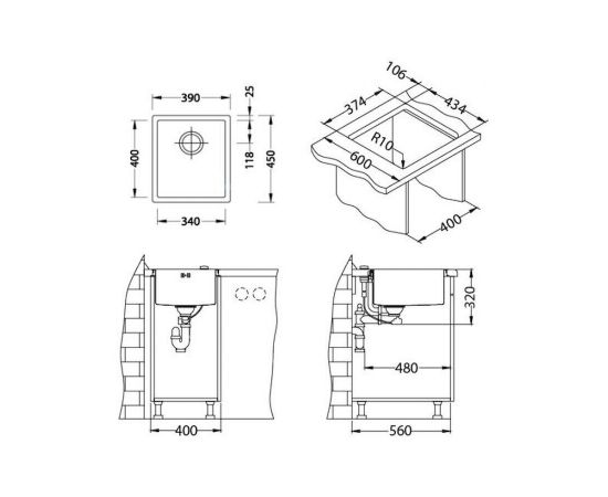 Мойка Alveus QUADRIX MONARCH 20 ANTHRACITE 390X450X200 в комплекте с выпуском без сифона_, изображение 2