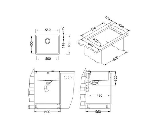 Мойка Alveus QUADRIX MONARCH 50 GOLD 550X450X200 в комплекте с выпуском без сифона_, изображение 4