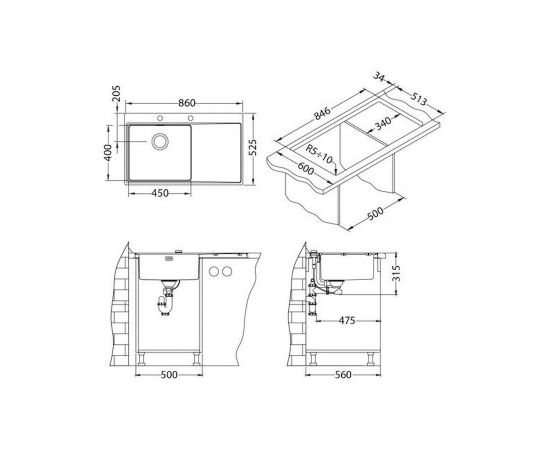 Мойка Alveus PURE 50R KMB-90 860X525 правая в комплекте с сифоном_, изображение 2