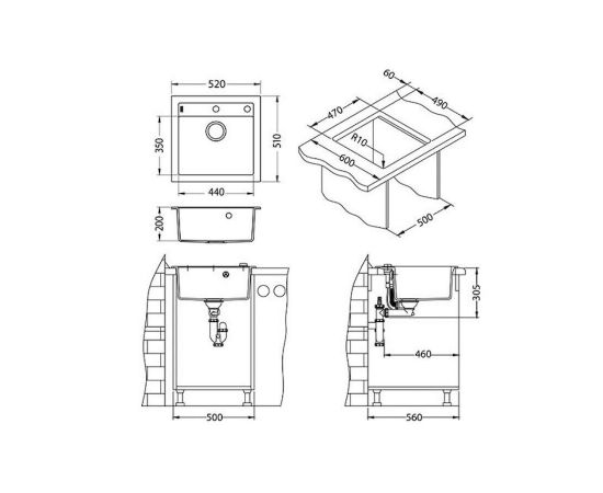 Мойка Alveus FORMIC 20 GRANITAL+ PEBBLE-G02M 520x510x200, с сифоном_, изображение 2