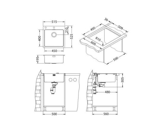 Мойка Alveus PURE MONARCH 30 GOLD-90 FS 515X525 в комплекте с выпуском без сифона_, изображение 4