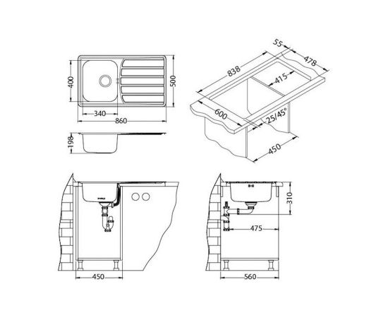 Мойка Alveus ZOOM MAXIM 30 SAT-90 860X500 в комплекте с сифоном_, изображение 3