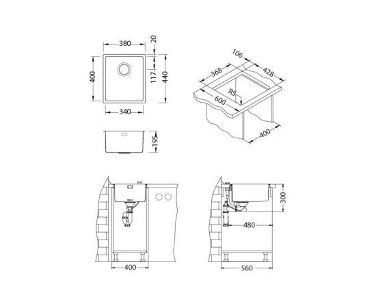 Мойка Alveus KOMBINO 20 KMB 90 FI 380X440 F/S  в комплекте с сифоном_, изображение 2