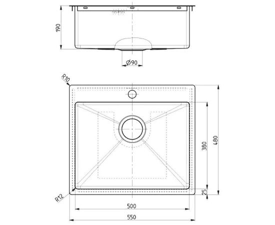 Мойка Alveus QUARTO 10 BRS-90 550x480 в комплекте с сифоном_, изображение 3