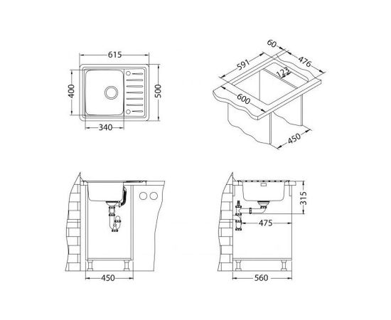 Мойка Alveus GALEO 10 SAT 90 FI 615X500 в комплекте с сифоном_, изображение 4