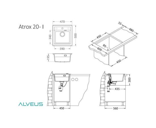 Мойка Alveus GRANITAL ATROX 20 TERRA - G22 470 X  500  1X в комплекте с сифоном_, изображение 4