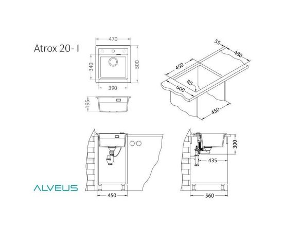 Мойка Alveus GRANITAL ATROX 20 CONCRETE - G81 470 X  500  1X в комплекте с сифоном_, изображение 3