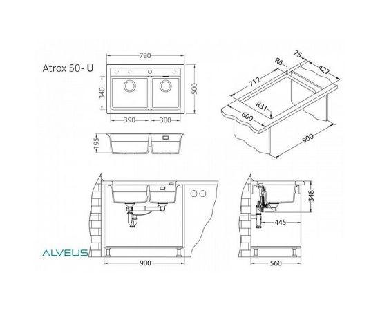 Мойка Alveus GRANITAL ATROX 50 ARCTIC - G11 в комплекте с сифоном_, изображение 4