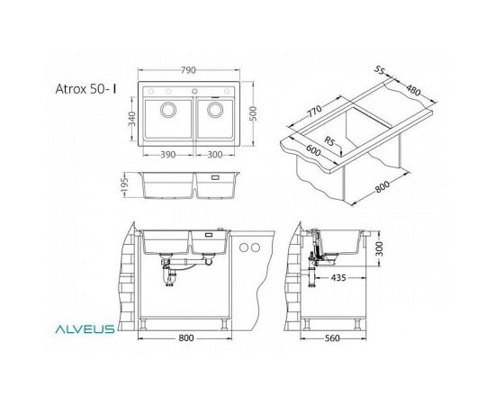 Мойка Alveus GRANITAL ATROX 50 CARBON - G91 в комплекте с сифоном_, изображение 3