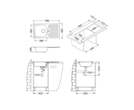 Мойка Alveus BASIC 150 NAT-60 NEW 780X435 в комплекте с сифоном_, изображение 3