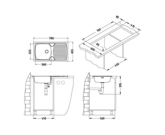 Мойка Alveus BASIC 170 LEI-60 780X435 1X в комплекте с сифоном_, изображение 3