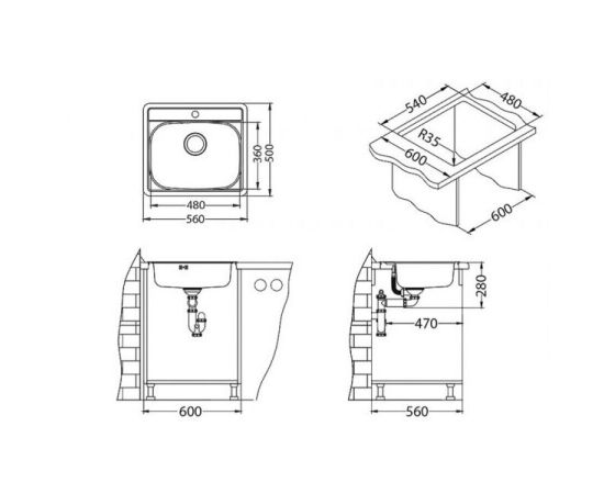 Мойка Alveus MORE 10 F/S/U NAT-90   560X500 в комплекте с сифоном_, изображение 3