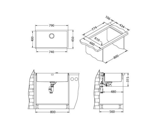 Мойка Alveus QUADRIX MONARCH 60 COOPER 740x400x200 в комплекте с выпуском без сифона_, изображение 2