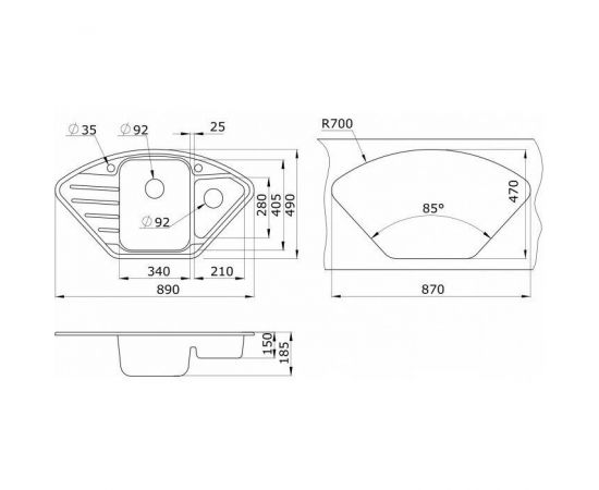 Мойка кварцевая Paulmark WIESE, PM529050-BL, черный, 890х490_, изображение 4