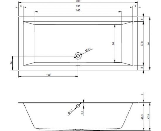 Акриловая ванна Riho Lugo 200x90 с каркасом Riho 200x90 усиленный 2YNVN1019_, изображение 3