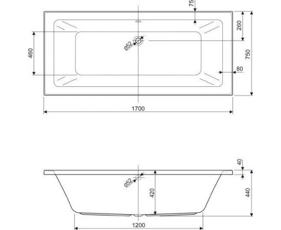 Акриловая ванна Cezares Plane mini 170x75 с каркасом Cezares EMP-170-75-MF-R_, изображение 3