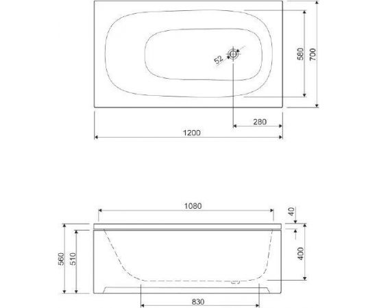 Акриловая ванна Cezares Eco 120x70 с ножками LEG-KIT-100_, изображение 2