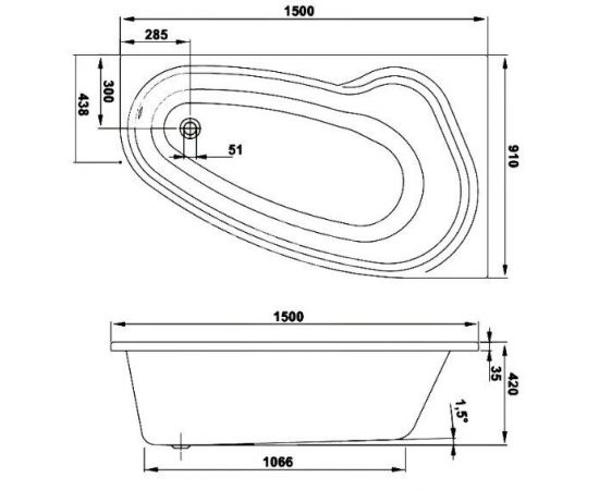 Акриловая ванна Vagnerplast Avona 150 R с каркасом VPK15090_, изображение 4