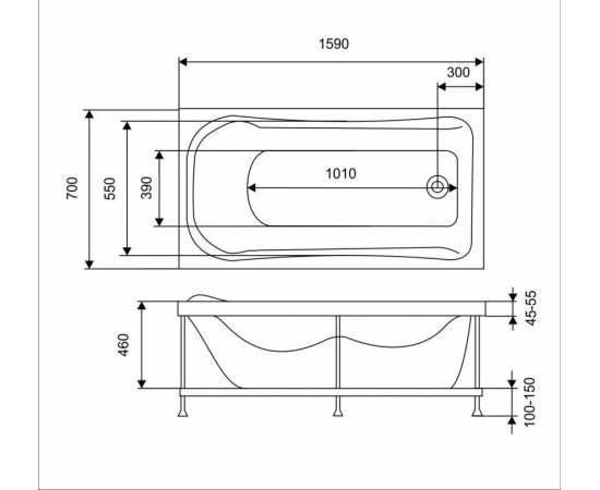 Акриловая ванна Eurolux AKRA 160x70 с каркасом, экраном и слив-переливом_, изображение 8