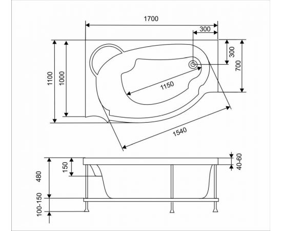 Акриловая ванна Eurolux ALEXSANDRIA 170x110R с каркасом и экраном_, изображение 11