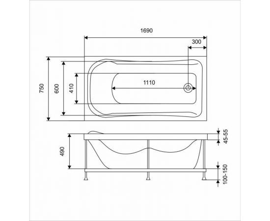 Акриловая ванна Eurolux AKRA 170x75 с каркасом_, изображение 8