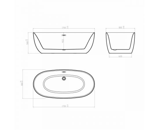 Акриловая ванна Vincea VBT-205, 170х80х58, цвет белый, слив-перелив в комплекте, хром_, изображение 3