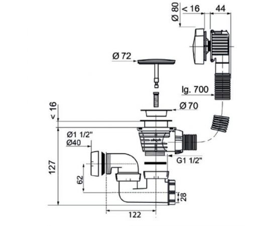 Акриловая ванна Jacob Delafon Ove E6D302RU-00 с каркасом E6D305RU-NF и слив-переливом E6D159-CP P хром_, изображение 6