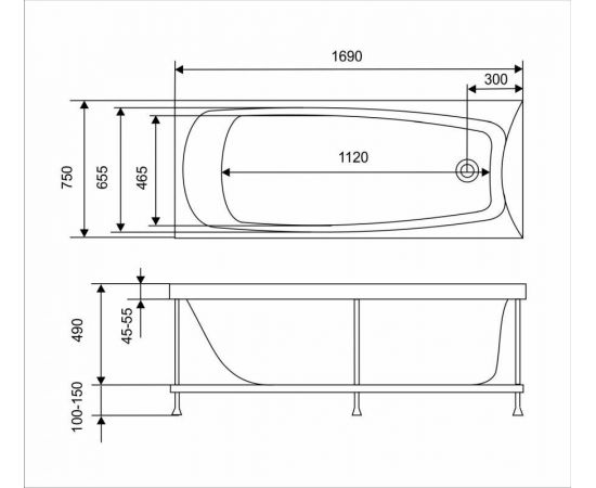 Акриловая ванна Eurolux TROYA 170x75 с каркасом_, изображение 8