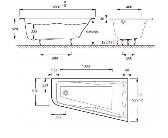 Акриловая ванна Jacob Delafon Odeon Up 160x90 R с каркасом  SF081RU-NF_, изображение 7