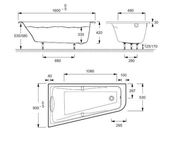 Акриловая ванна Jacob Delafon Odeon Up 160x90 L с каркасом SF081RU-NF_, изображение 5