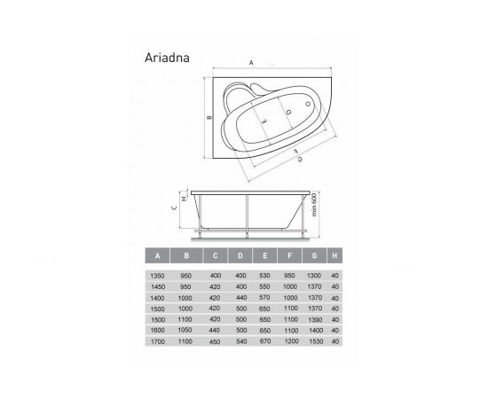 Акриловая ванна Relisan Ariadna L 140x100 с каркасом_, изображение 8