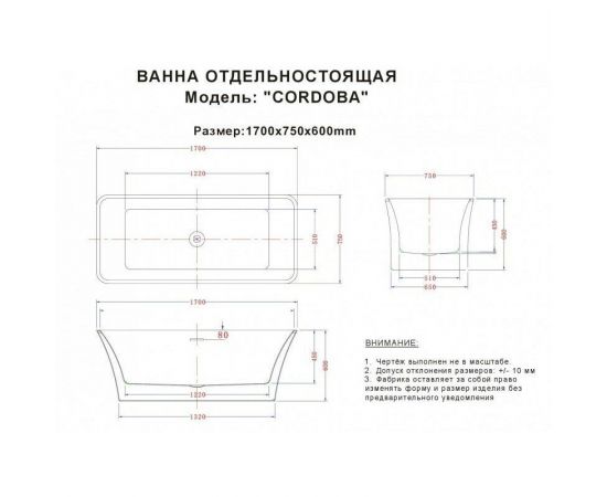 Акриловая ванна Esbano Cordoba 170x75x60_, изображение 3