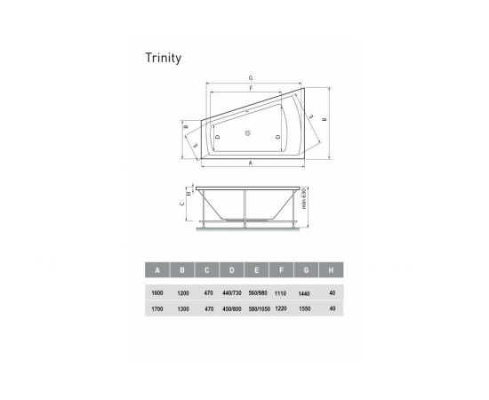 Акриловая ванна Vayer Trinity R 170x130 с каркасом_, изображение 6