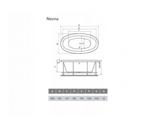 Акриловая ванна Relisan Neona 180x90 с каркасом_, изображение 6