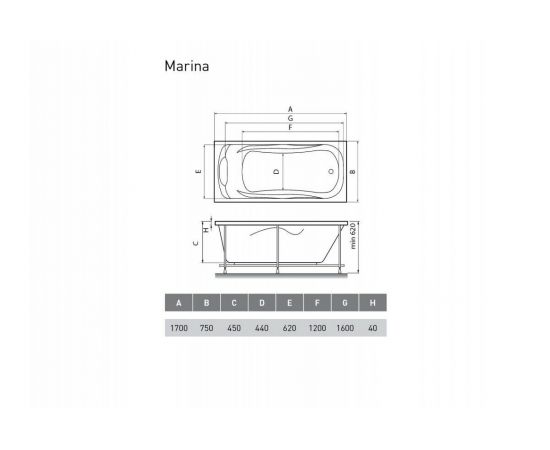 Акриловая ванна Relisan Marina 170x75 с каркасом_, изображение 6