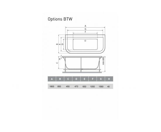 Акриловая ванна Vayer Options BTW 180x85 с каркасом_, изображение 5