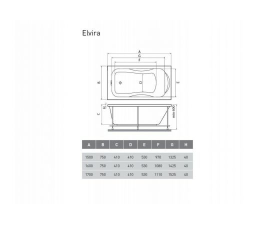 Акриловая ванна Relisan Elvira 160x75 с каркасом_, изображение 6