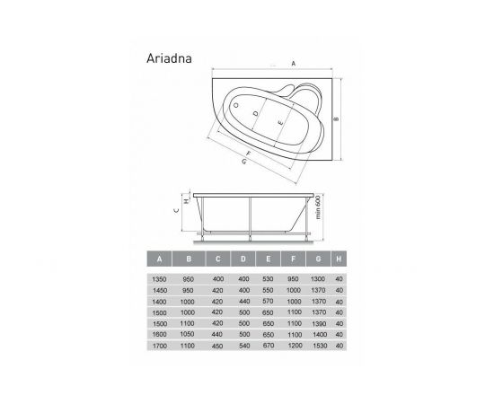 Акриловая ванна Relisan Ariadna R 140x100 с каркасом и слив-переливом_, изображение 8