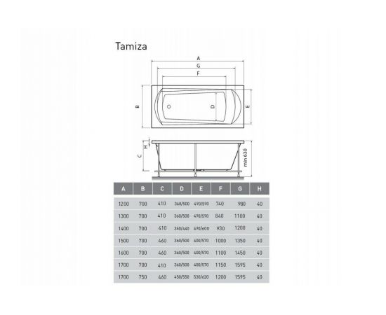 Акриловая ванна Relisan Tamiza 120x70 с каркасом_, изображение 6